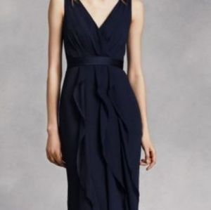 White by Vera Wang long V-Neck Wrapped Bodice Dress with Satin Belt